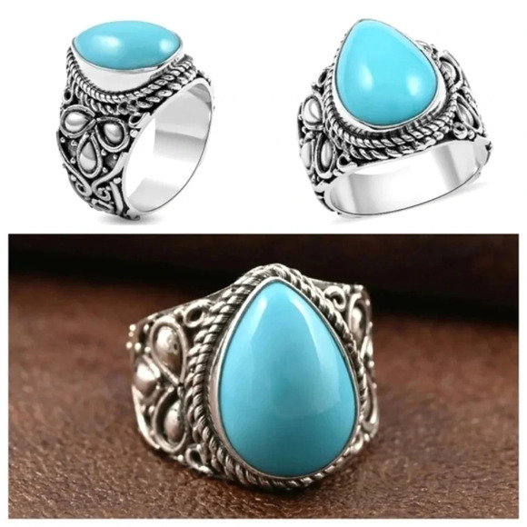 Natural Sleeping Beauty Turquoise Solitaire Ring In 925 Sterling Silver - Picture 1 of 7